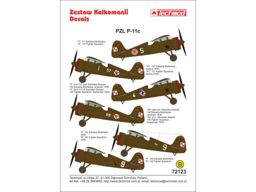 TCH72123 PZL P.11c kalkomania modelarska