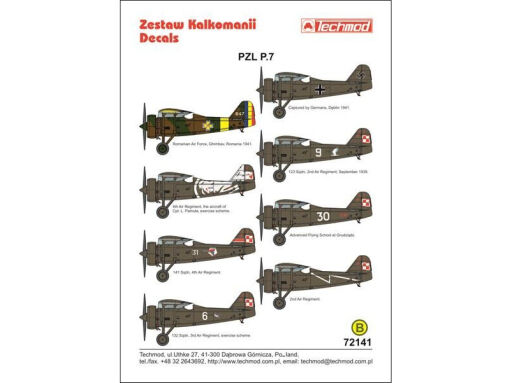 TCH72141 PZL P.7a kalkomania modelarska