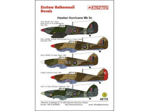 TCH48116 Hawker Hurricane IIc kalkomania modelarska