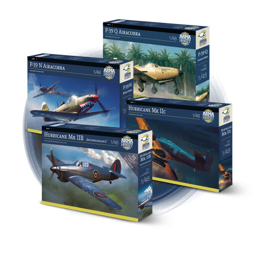 40012 Zestaw-7 Hurricane PR + Hurricane IIc + P-39N Airacobra + P-39Q Airacobra Model samolotu do sklejania