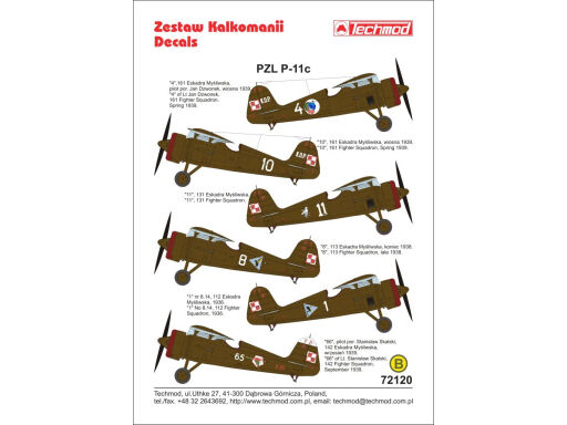 TCH72120  PZL P.11c kalkomania modelarska