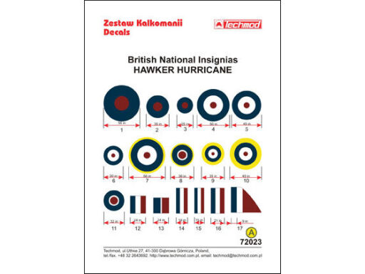 TCH72023 British National Insignias - Hawker Hurricane Model samolotu do sklejania