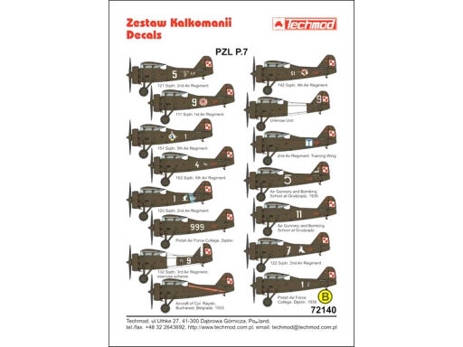 TCH72140 PZL P.7a kalkomania modelarska