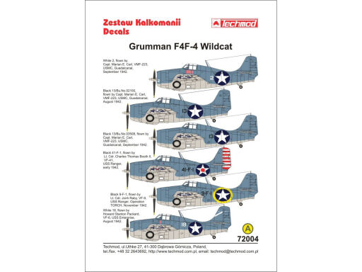 TCH72004 Grumman F4F-4 Wildcat kalkomania modelarska