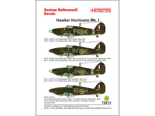 TCH72013 Hawker Hurricane Mk I Model samolotu do sklejania