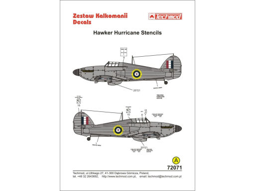 TCH72071 Hurricane Stencils Model samolotu do sklejania