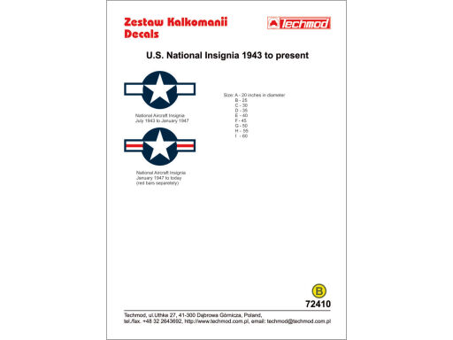 TCH72410 U.S. Insignia kalkomania modelarska