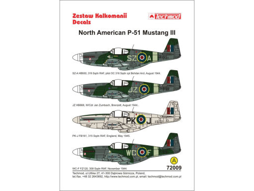 TCH72009 North American P-51 Mustang III kalkomania modelarska